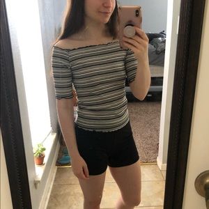 Caution to the Wind, Striped Short Sleeve Top, Size small